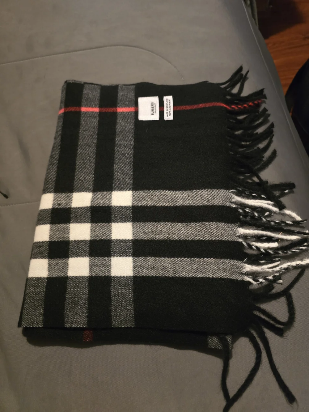 Burberry Black Check Wool Scarf